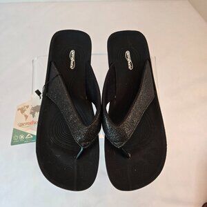 AEROTHOTIC  Slip On Recovery Footwear Plantar Fasciitis Flip Flops Sz: 39 Black